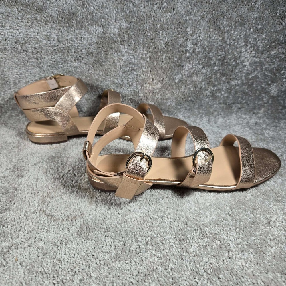 J.Crew Metallic Multi Buckle Sandal Rose Gold Crinkle Leather Womens 9